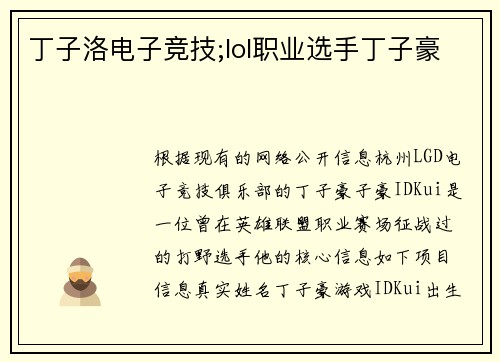 丁子洛电子竞技;lol职业选手丁子豪